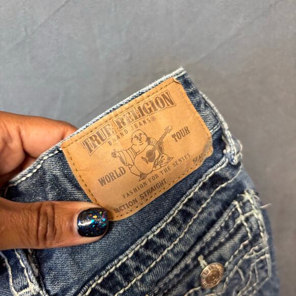 True Religion 2T Jeans Adjustable Waist Streetwear Thick Stitch Hip Hop Straight - Picture 3 of 16